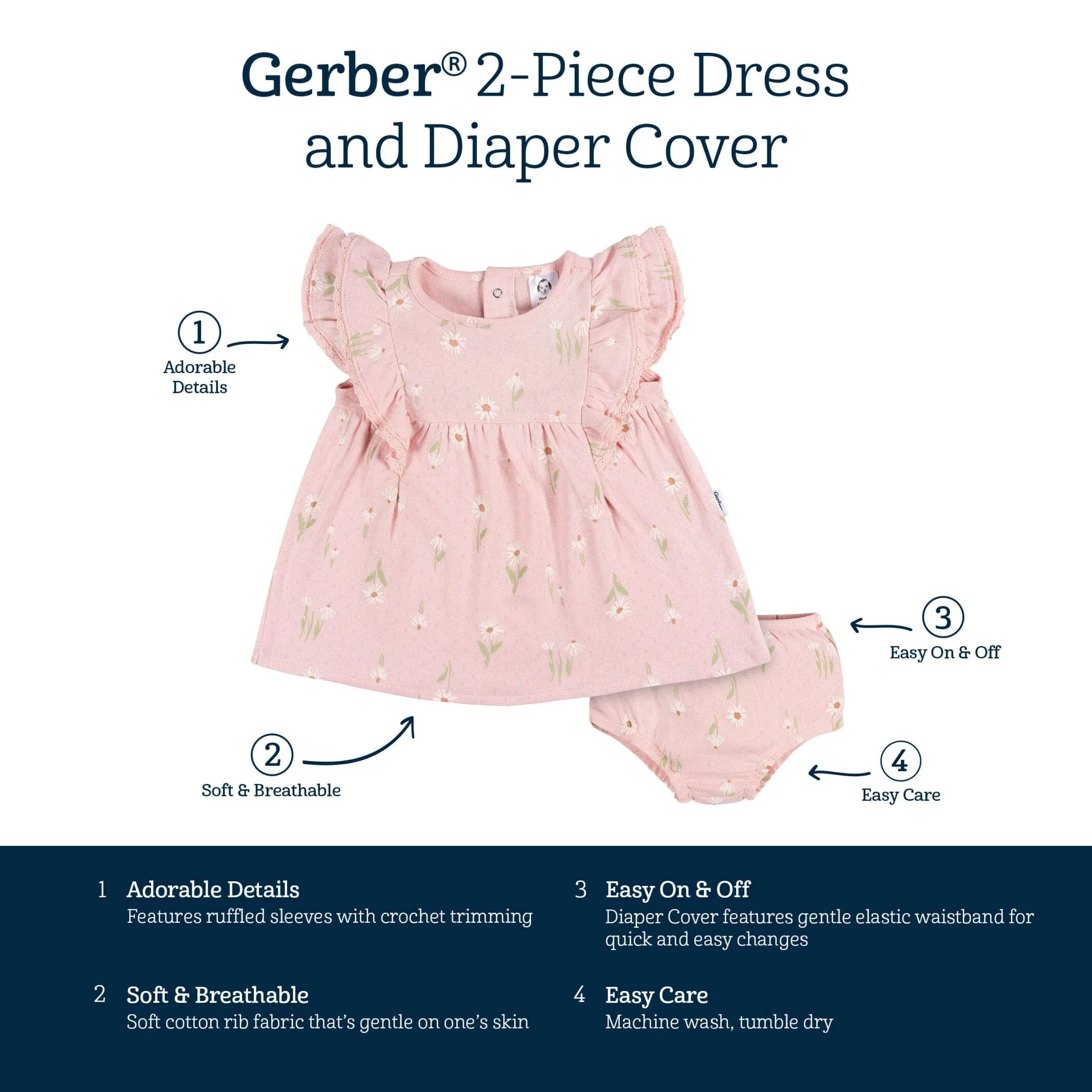 2-Piece Baby Girls Daisies Dress & Diaper Cover Set