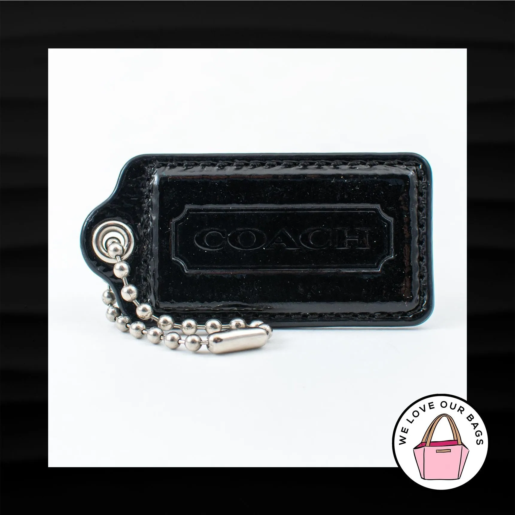 2.5" Large COACH BLACK PATENT LEATHER KEY FOB BAG CHARM KEYCHAIN HANG TAG