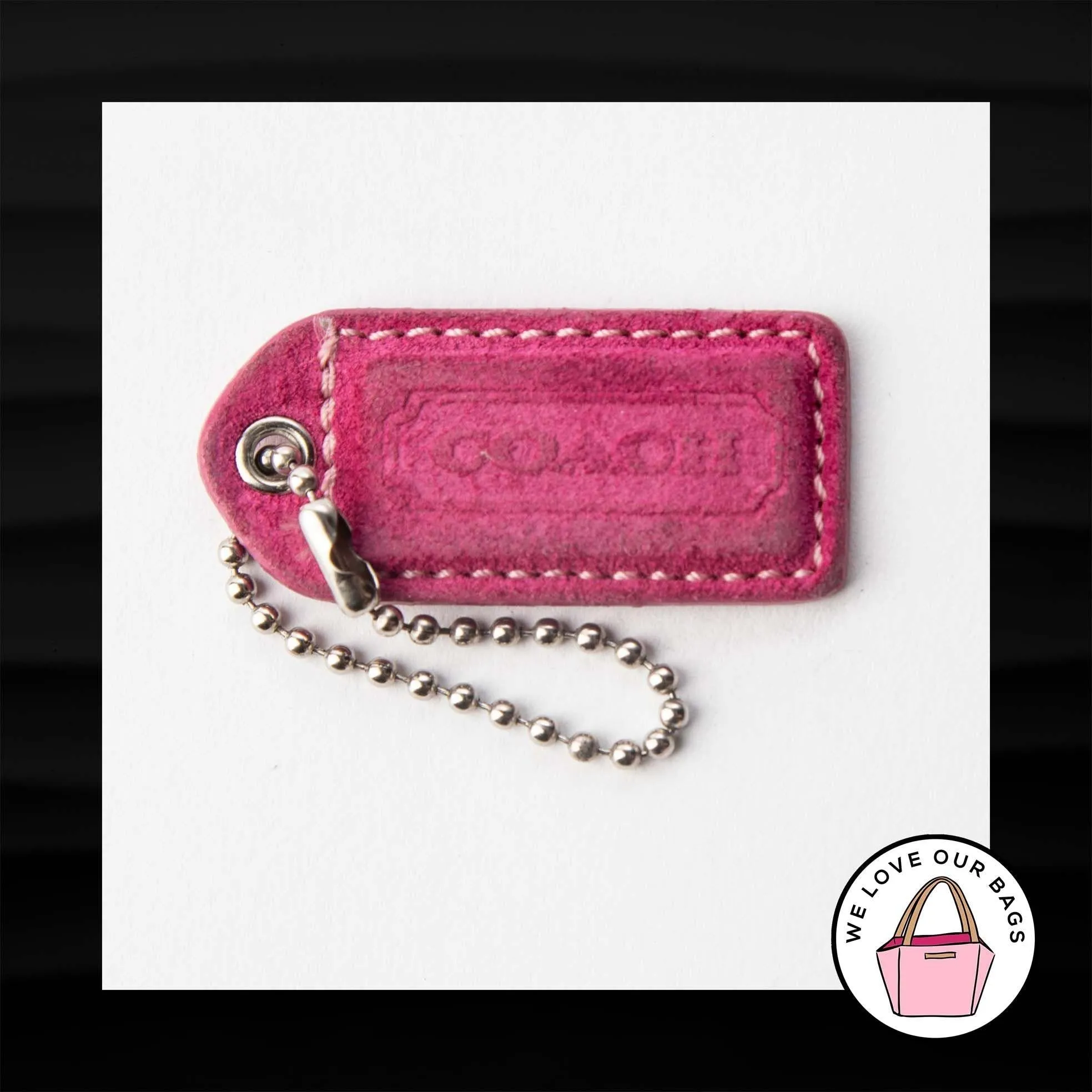 2" Medium COACH PINK SUEDE LEATHER KEY FOB BAG CHARM KEYCHAIN HANGTAG TAG