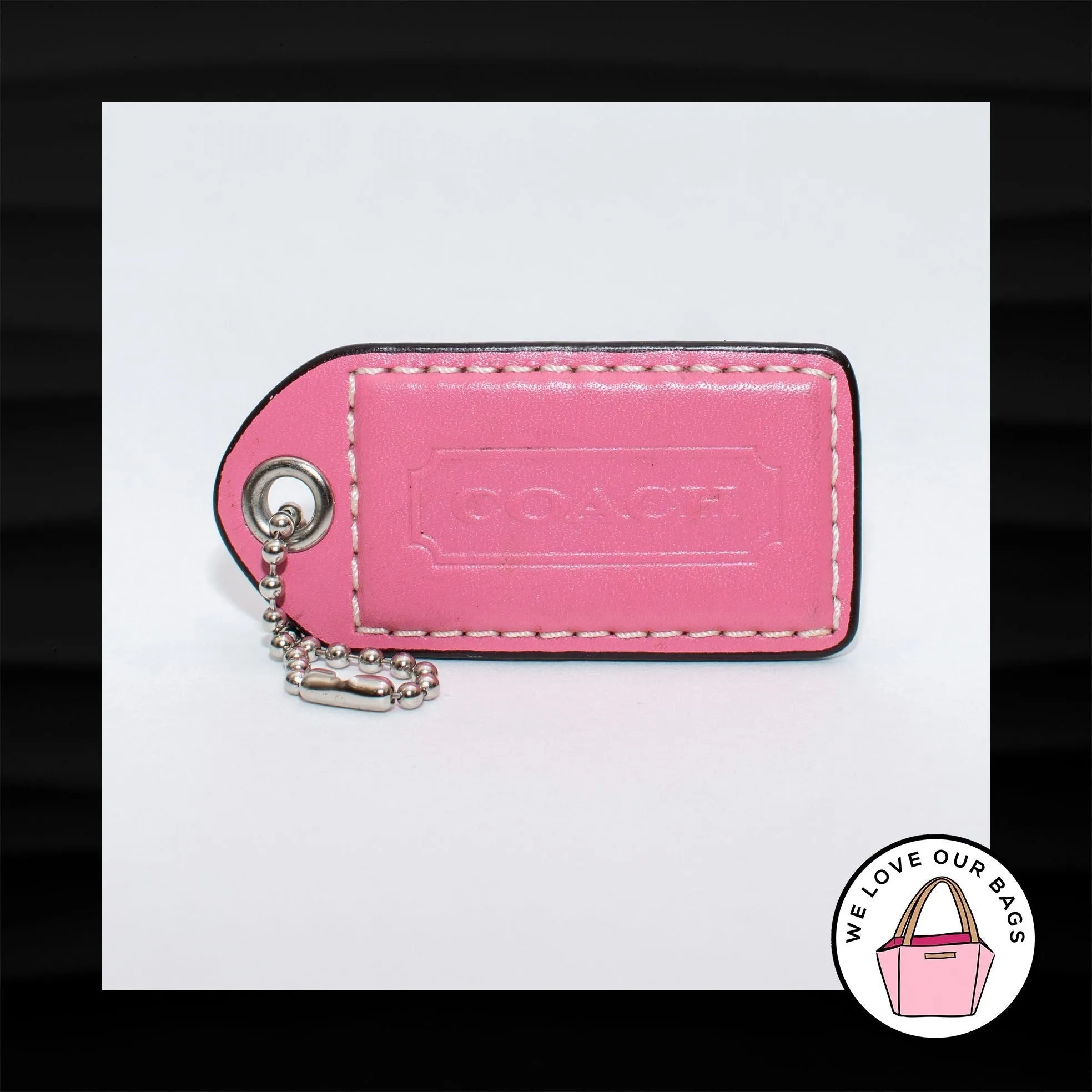 3" Large COACH PINK LEATHER KEY FOB BAG CHARM KEYCHAIN HANGTAG TAG