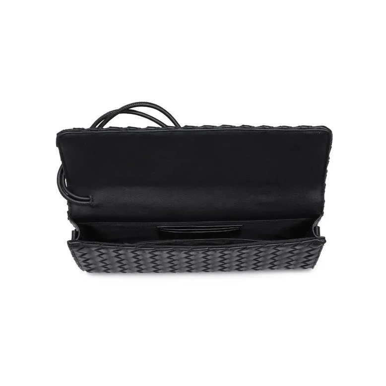 Ada Top Handle Woven East West Clutch Crossbody Black