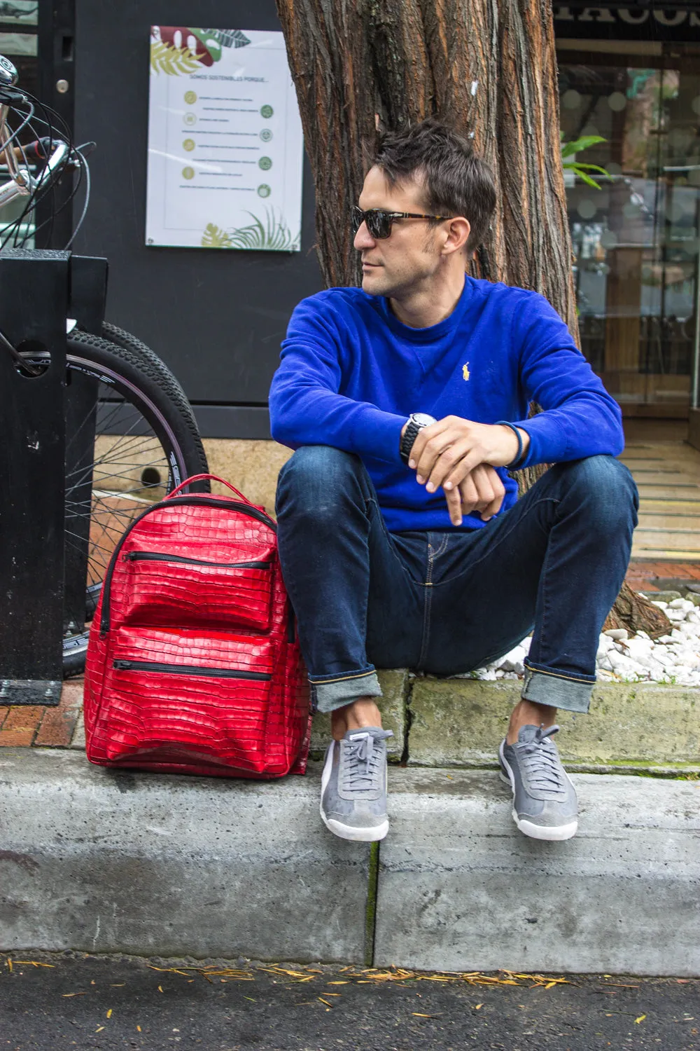 ALLIGATOR Texture Leather Bag Backpack in Luxury Red - Limited Ed.