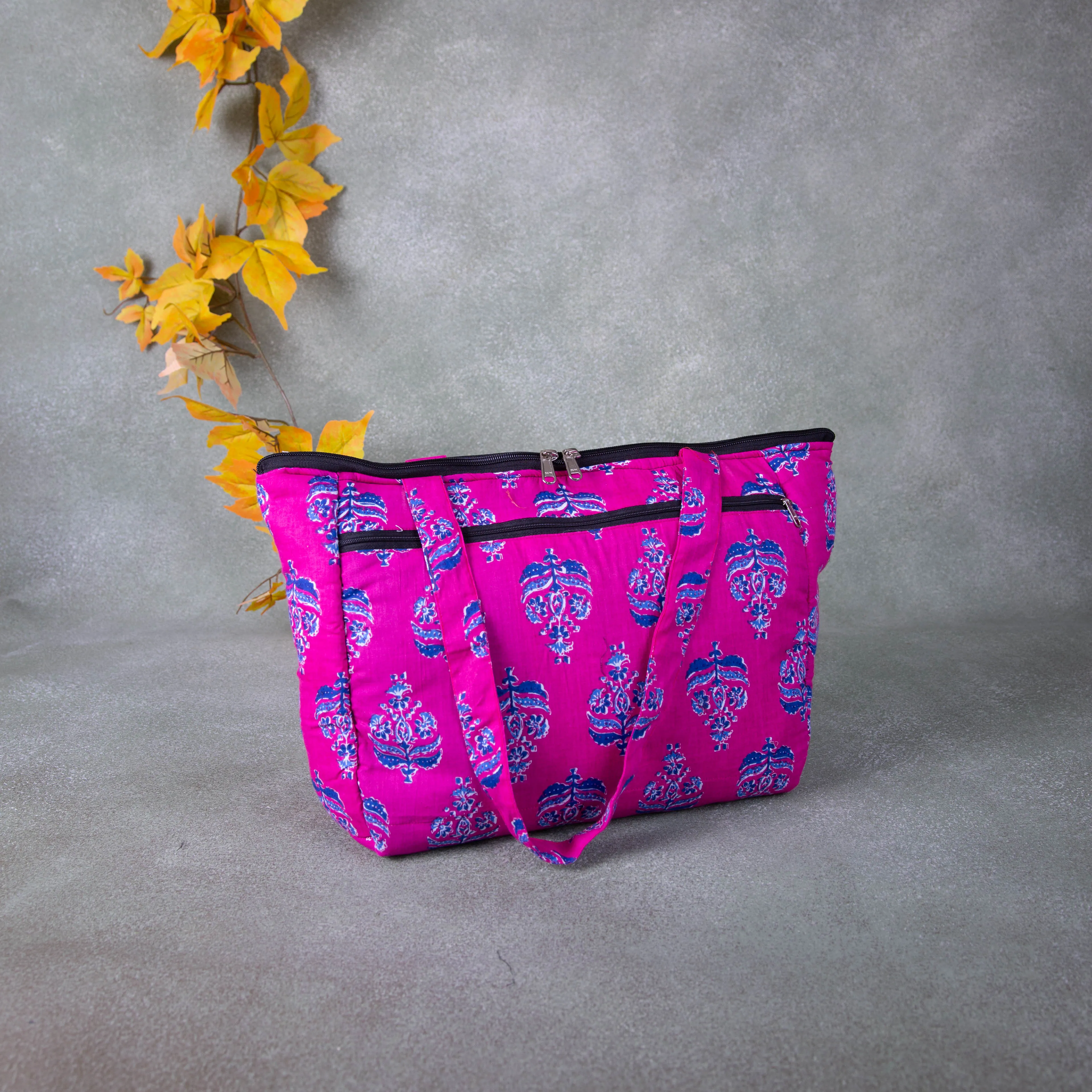 Baby Bag /Diaper bag/Hospital Bag Pink with Blue Flower Design.