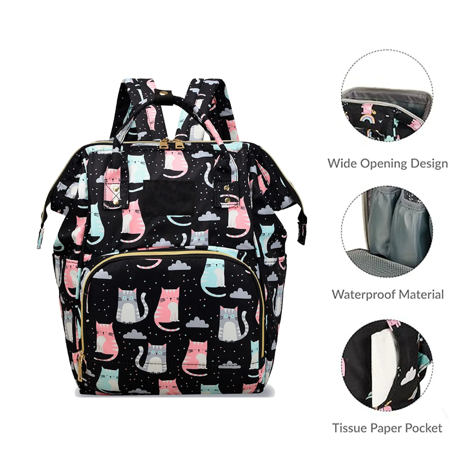 Babymoon Mother Diaper Bag Lightweight Multifunctional Travel Unisex Diaper Backpack | Black Cat