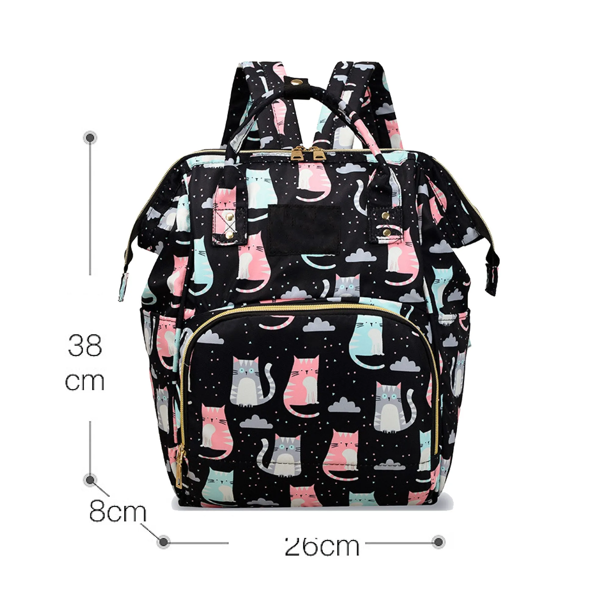 Babymoon Mother Diaper Bag Lightweight Multifunctional Travel Unisex Diaper Backpack | Black Cat