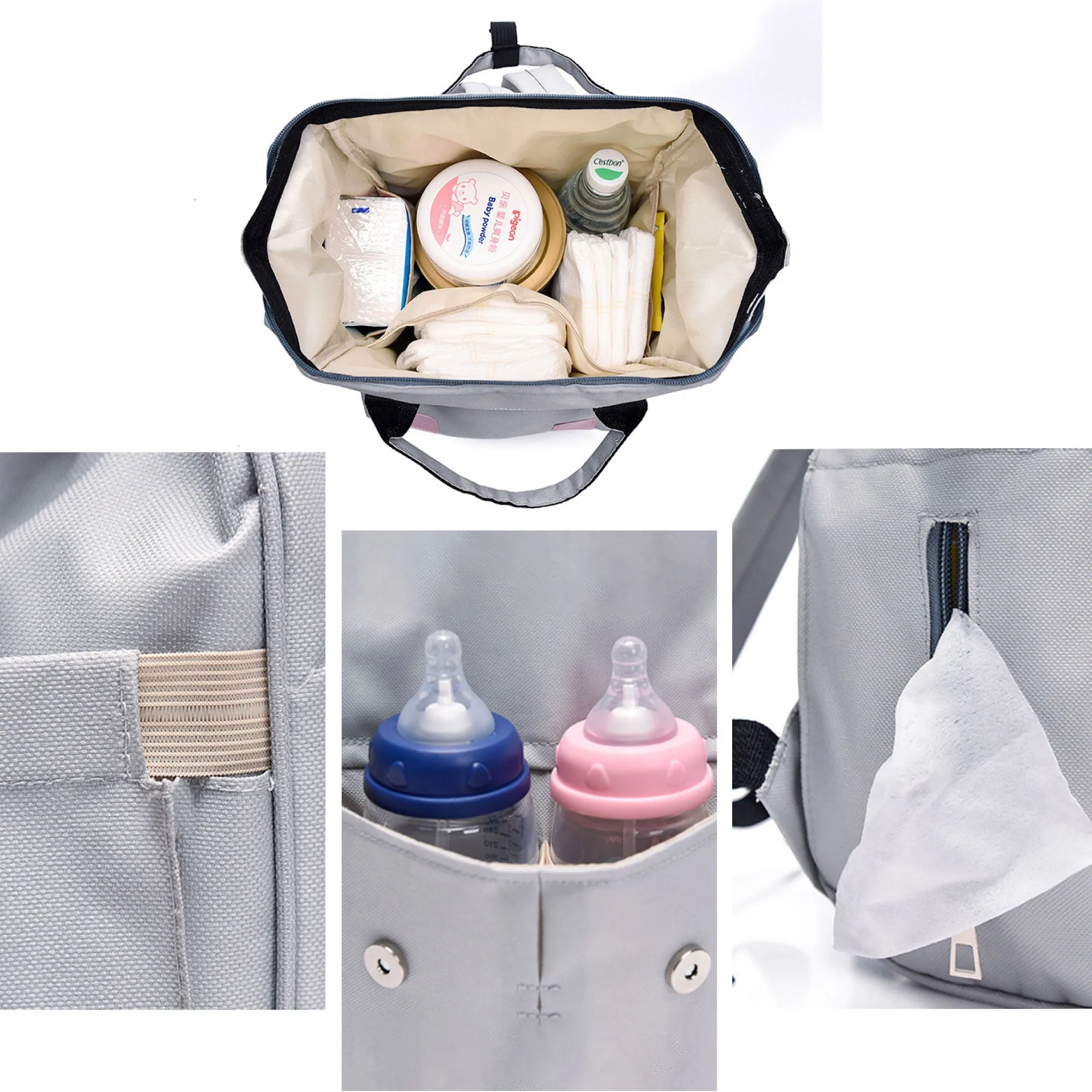 Babymoon Mother Diaper Bag Lightweight Multifunctional Travel Unisex Diaper Backpack | Grey Kitty