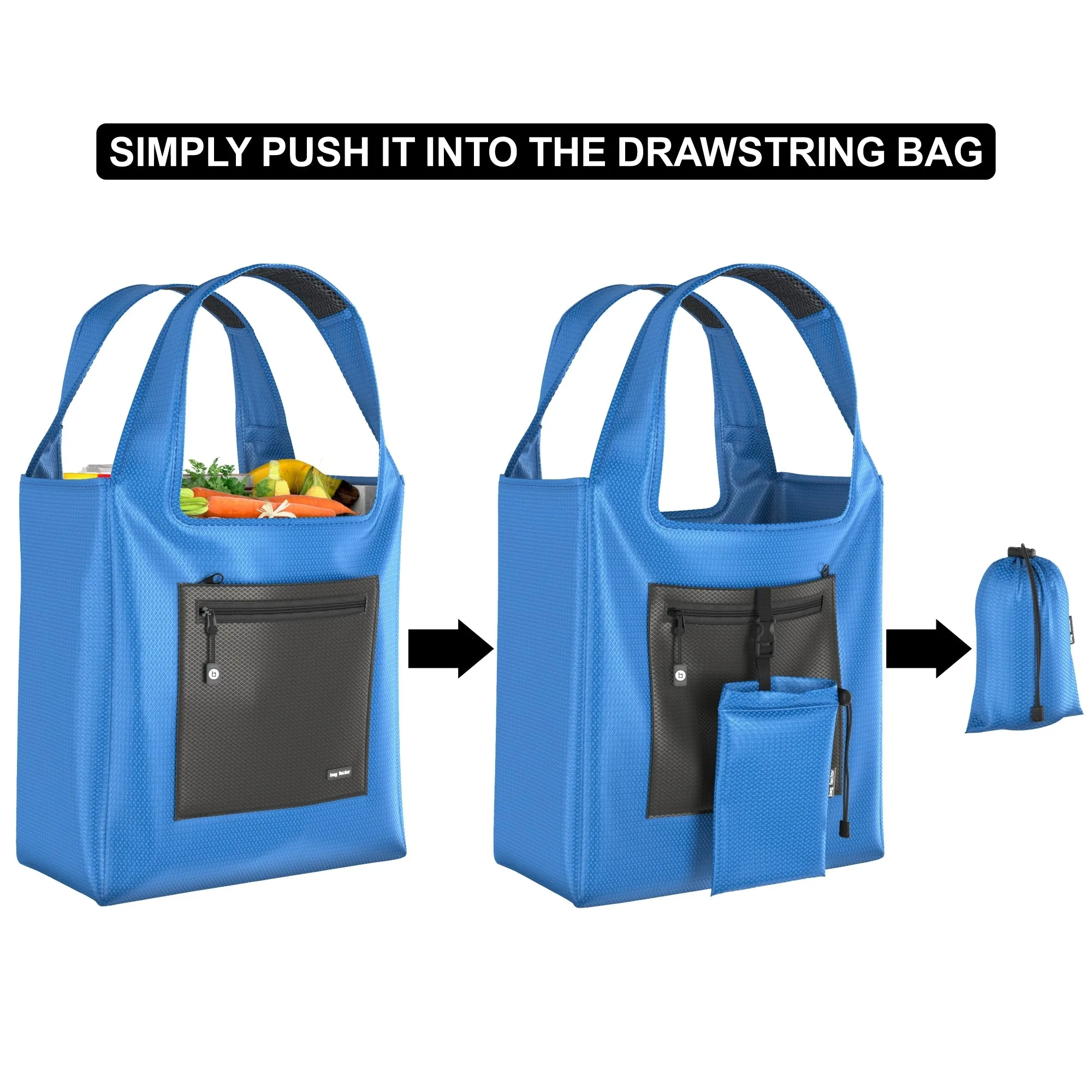 Bag Factor Premium Reusable Grocery Bag Foldable Heavy Duty - Reusable Shopping Bag for Men and Women – Grocery Tote Bag (Sky Blue/Black)