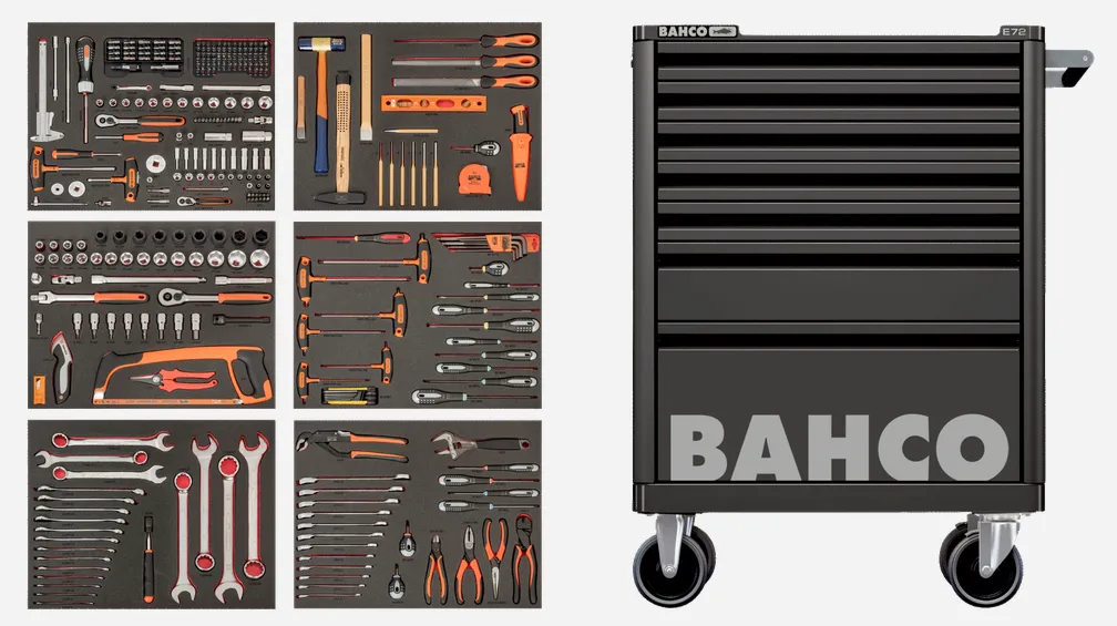 Bahco LARGE 346pce Foam Inlay General Purpose Tool Kit Tool & 1472K7BLACK Roller Cabinet