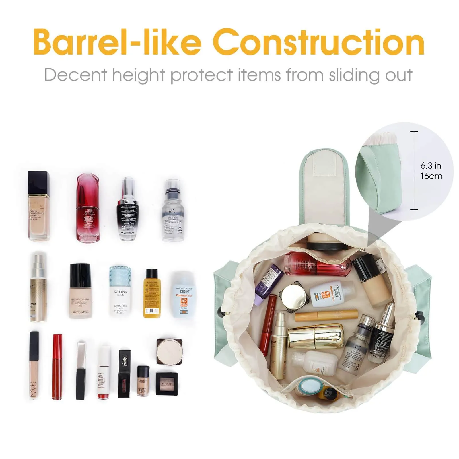 Barrel Drawstring Toiletry Makeup Bag