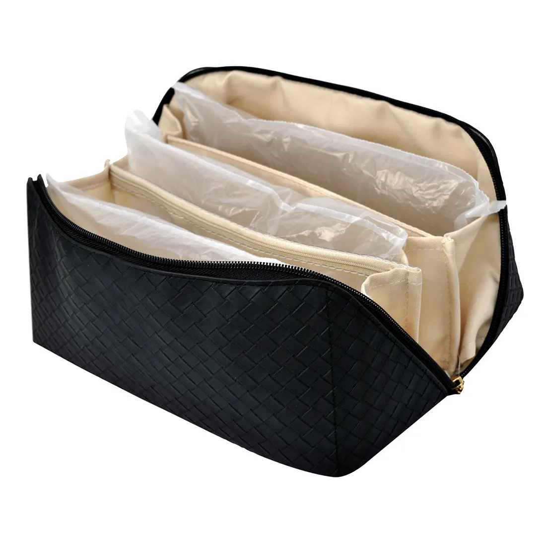 Basket Weave Black NGIL Large Faux Leather Expandable Travel Toiletry