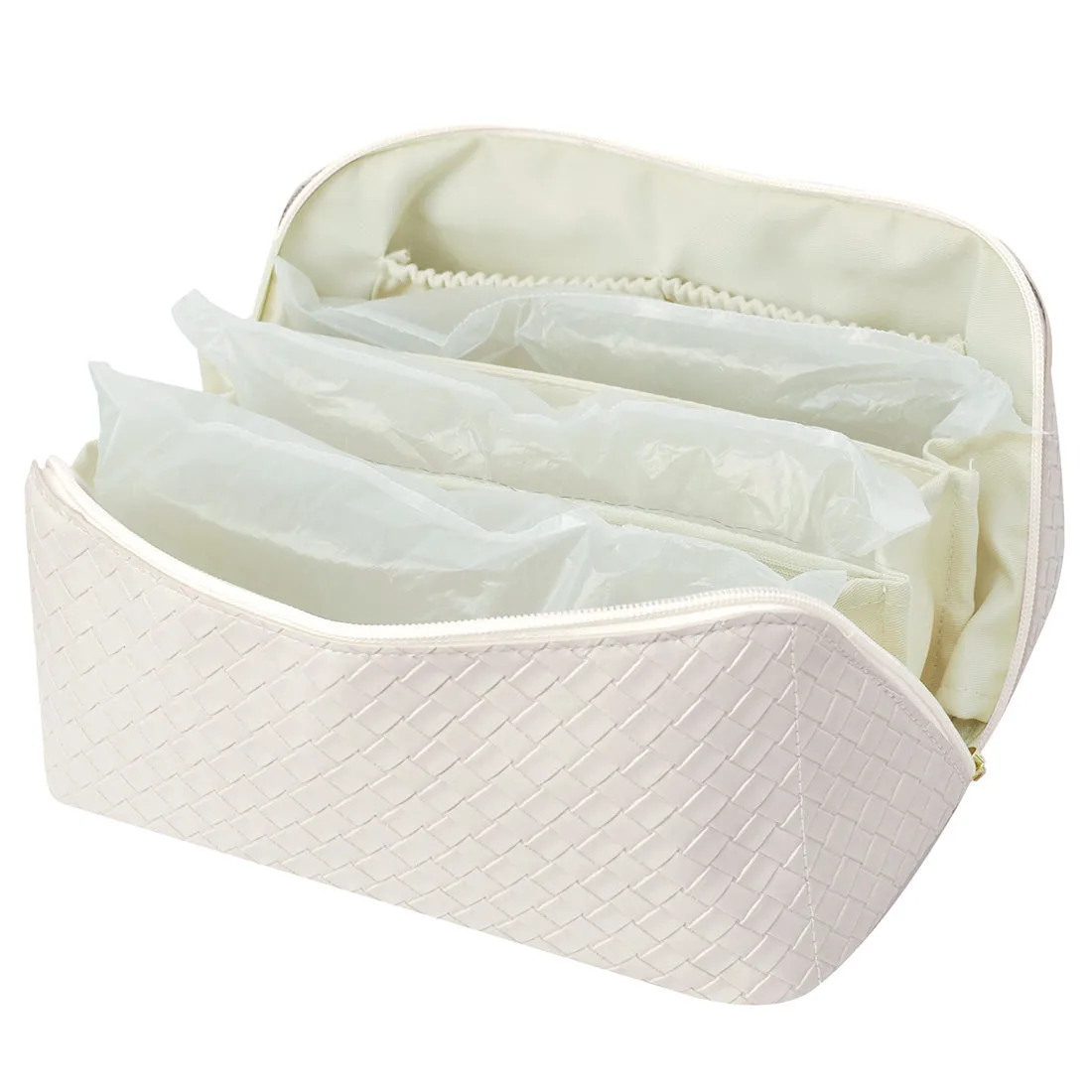 Basket Weave Cream NGIL Large Faux Leather Expandable Travel Toiletry