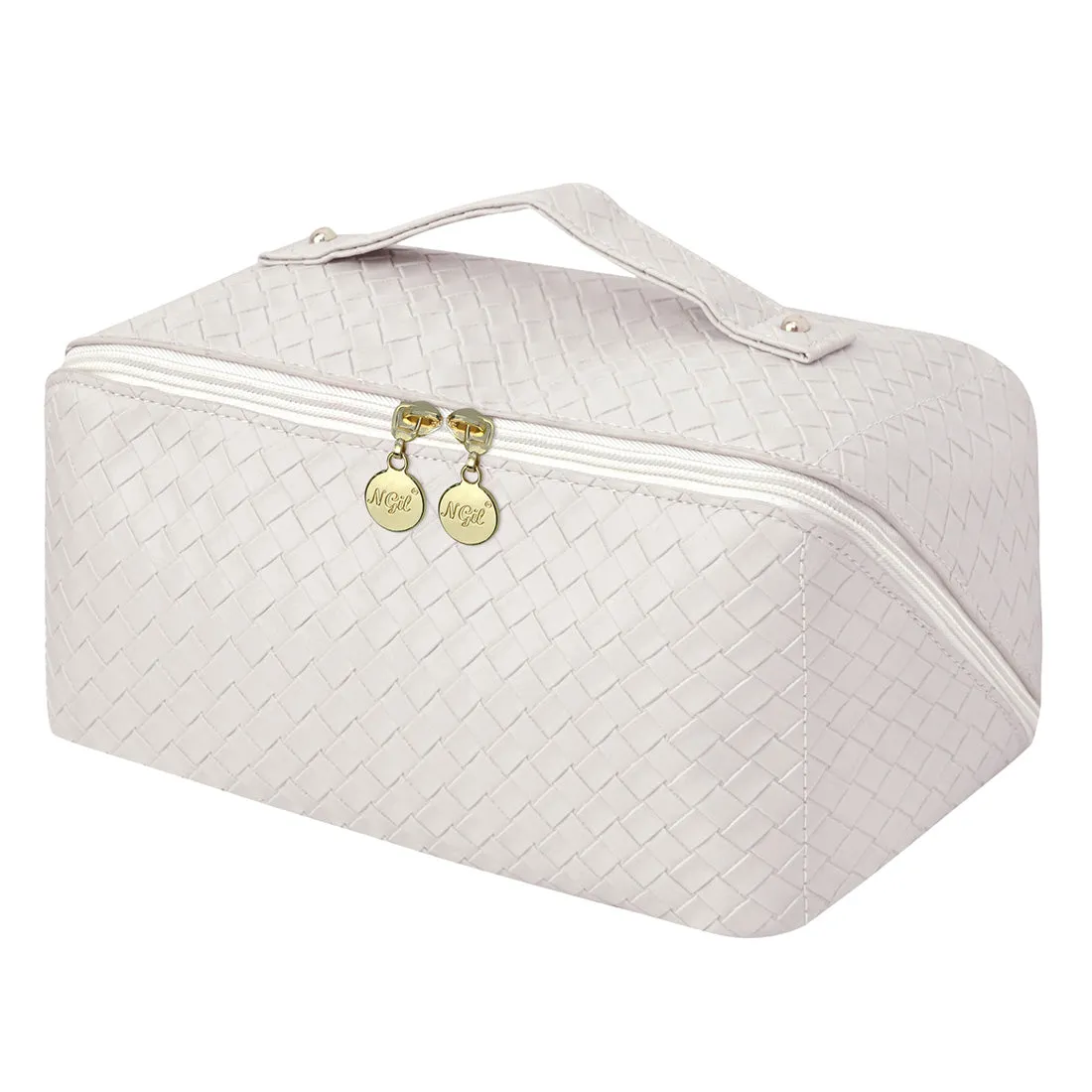 Basket Weave Cream NGIL Large Faux Leather Expandable Travel Toiletry