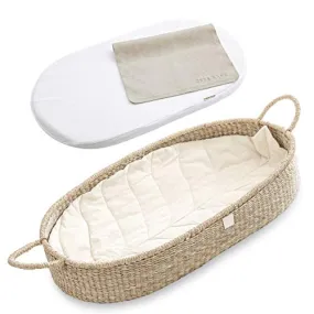 Bebe Bask Premium Baby Changing Basket Organic Seagrass Luxury Leaf Liner