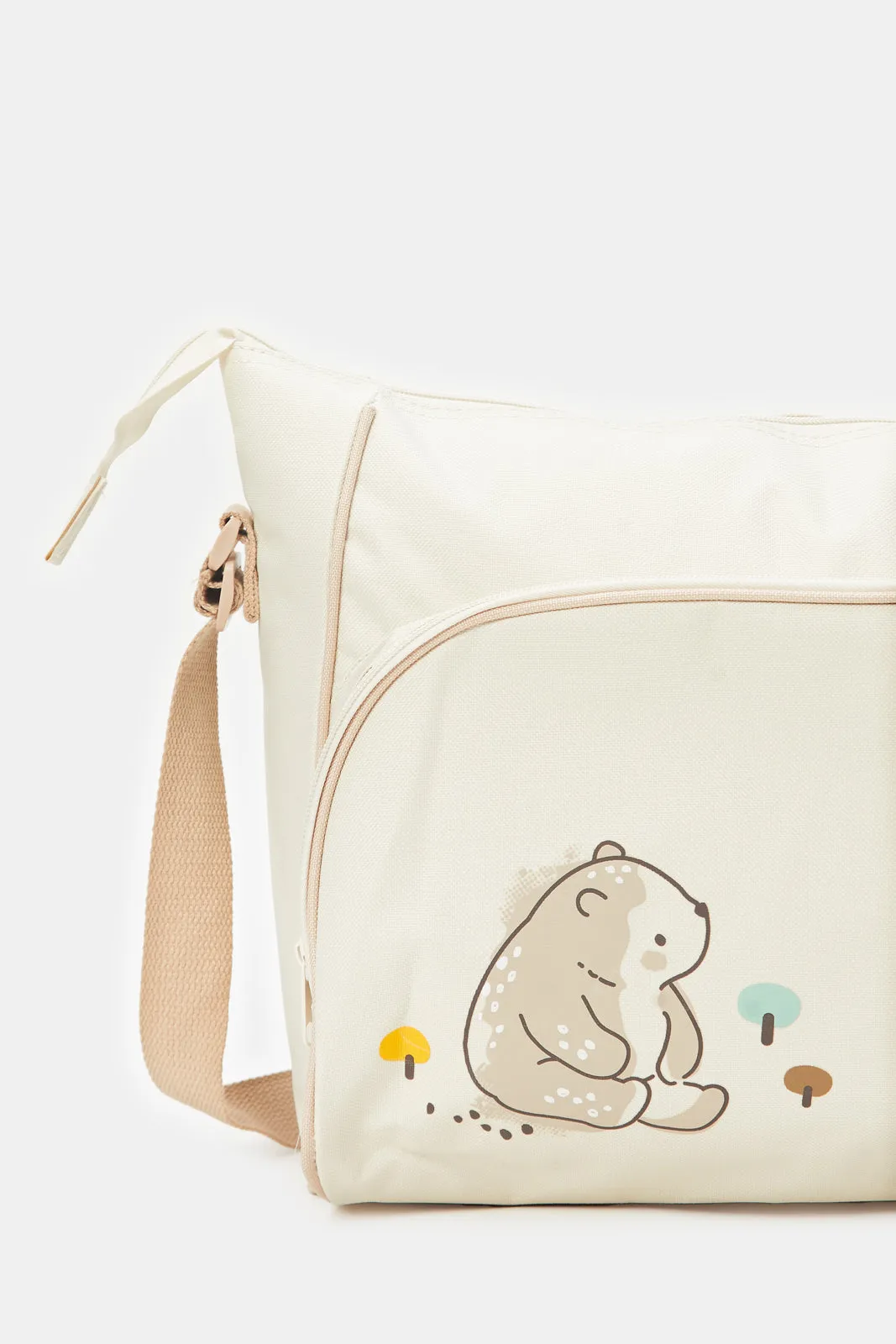 Beige Printed Diaper Bag