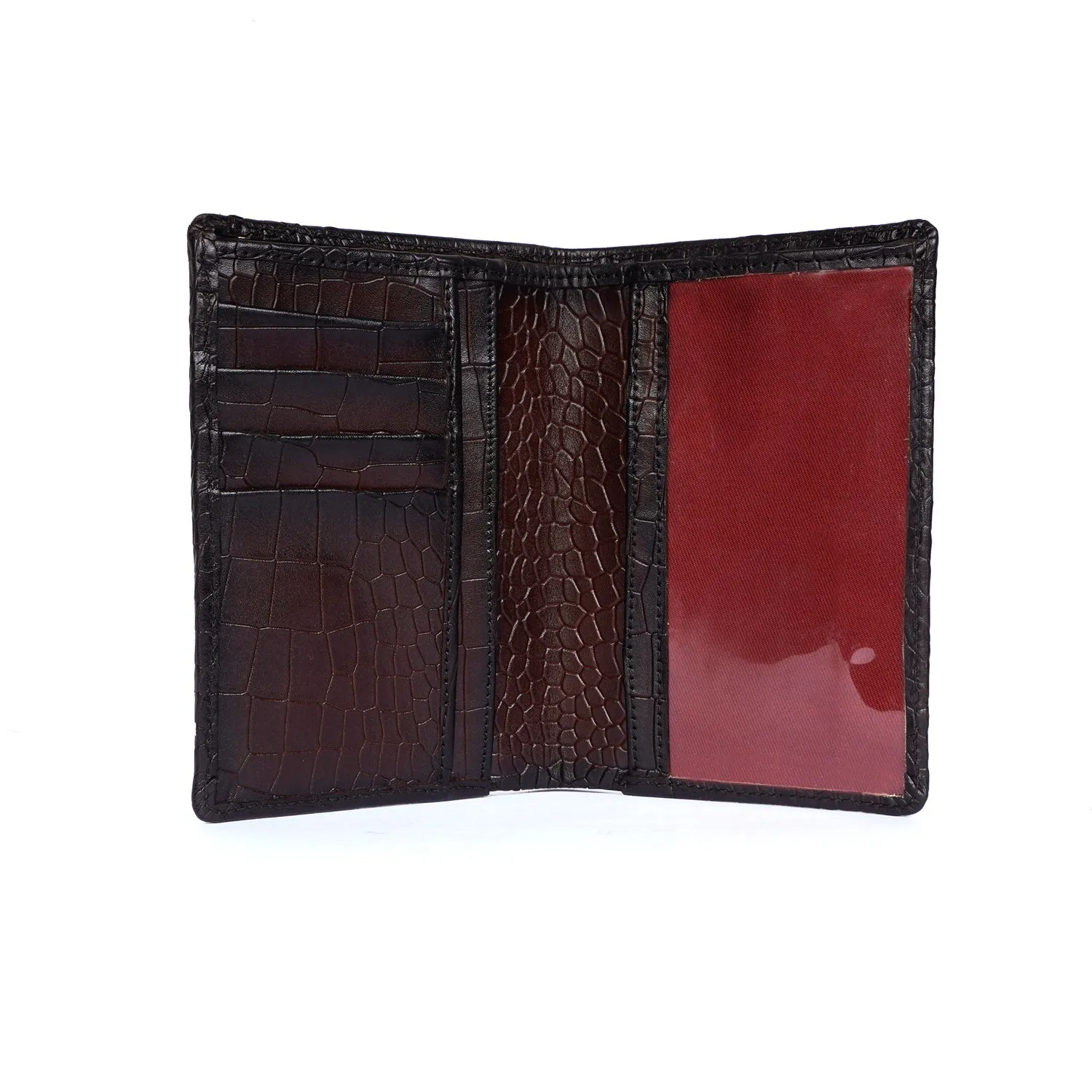 Bi-Fold Dark Brown Passport Holder in Deep Cut Leather