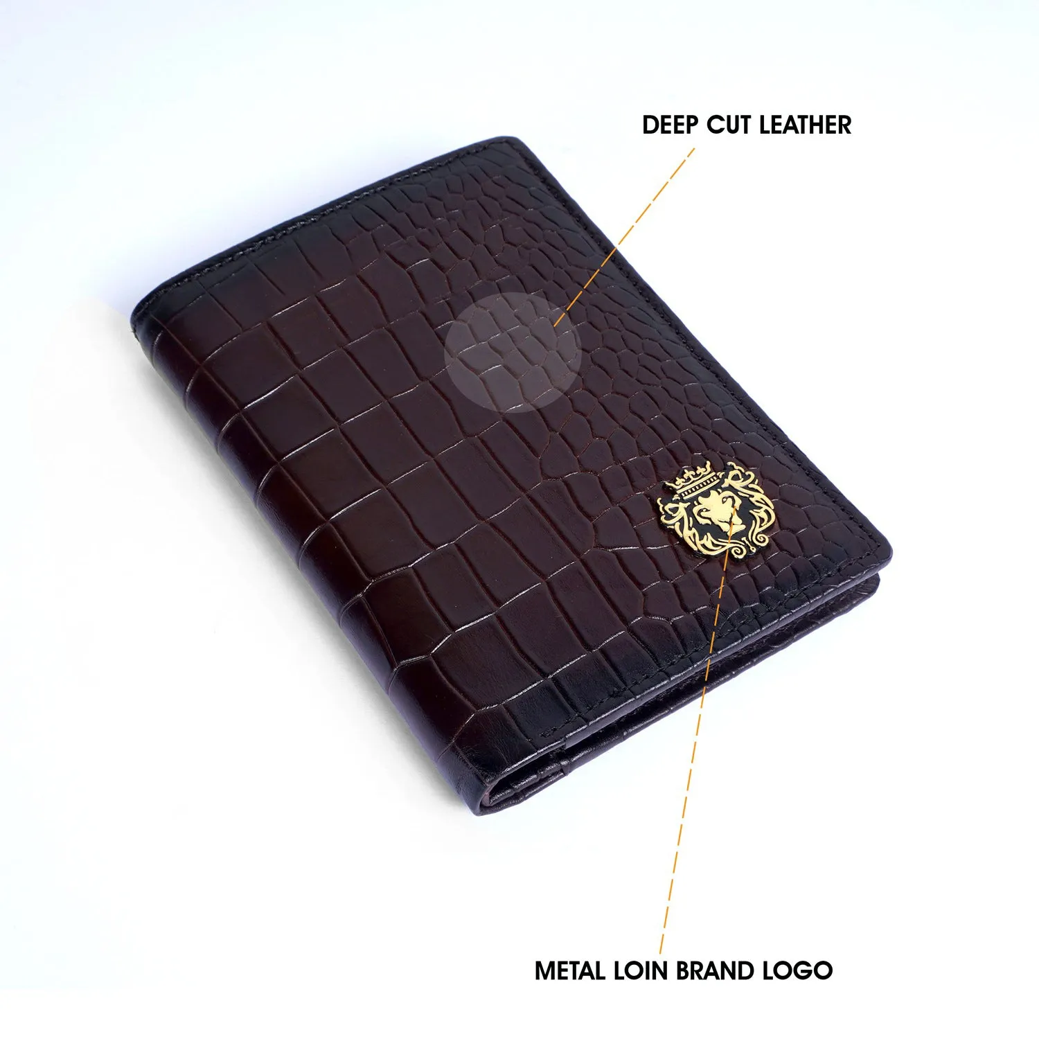 Bi-Fold Dark Brown Passport Holder in Deep Cut Leather