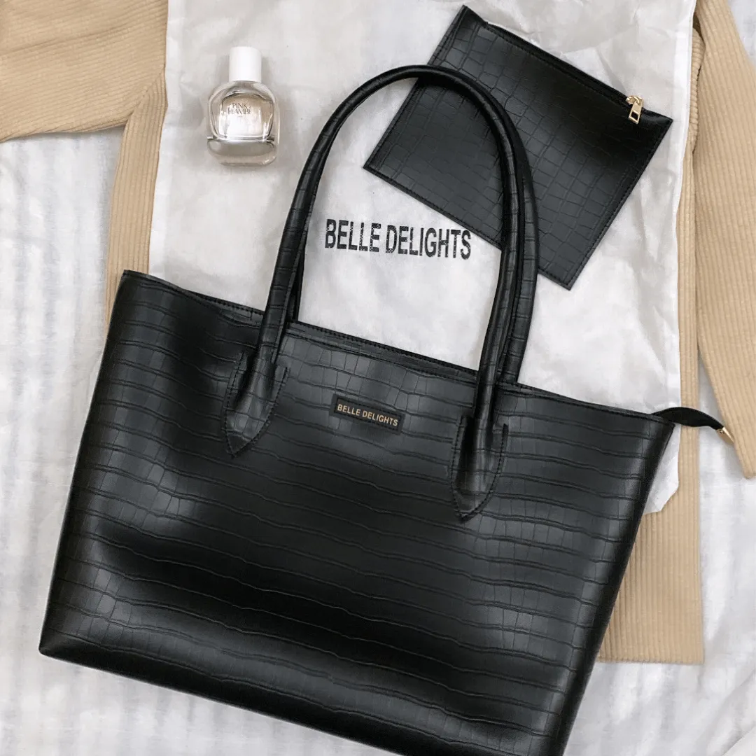 Black Belle Croc Tote Bag