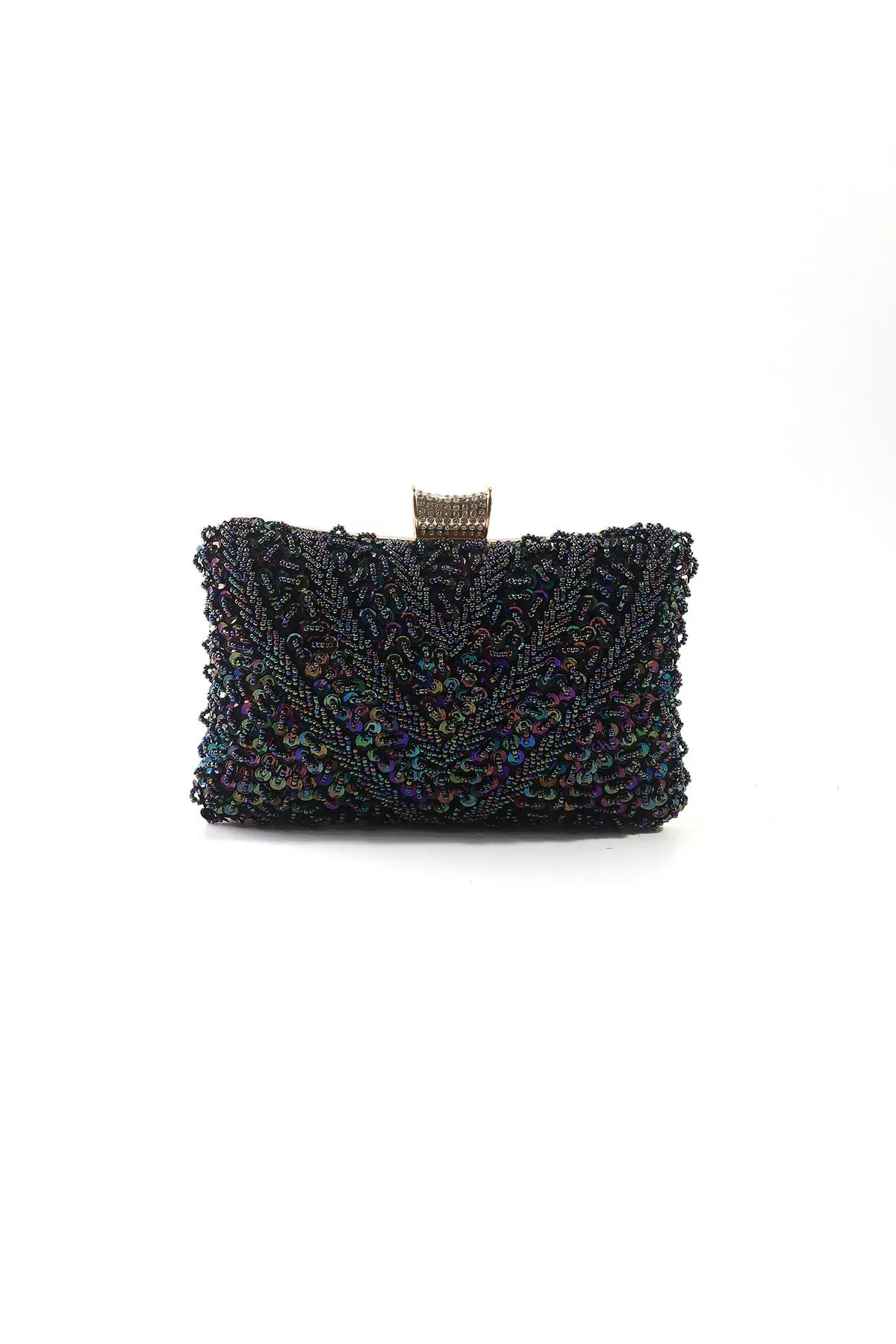 Black Embellished Hard Shell Clutch