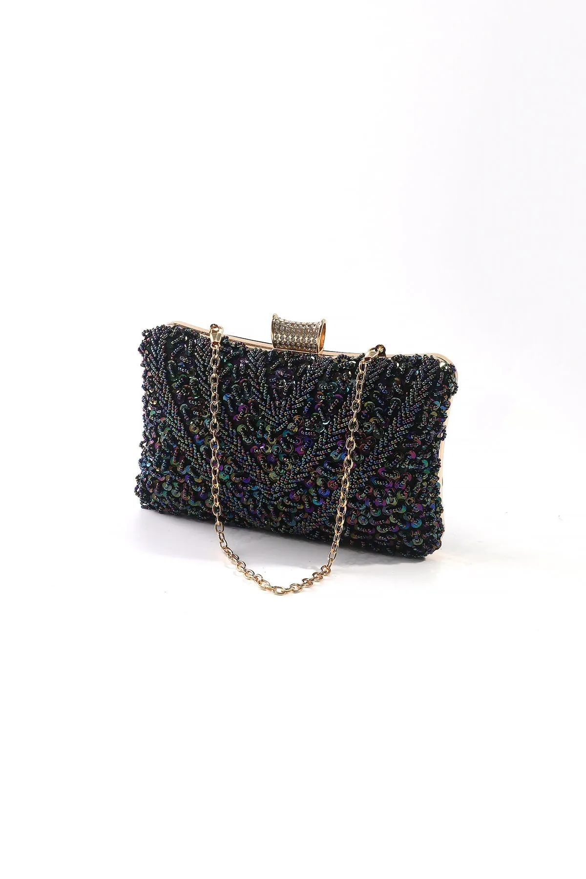 Black Embellished Hard Shell Clutch