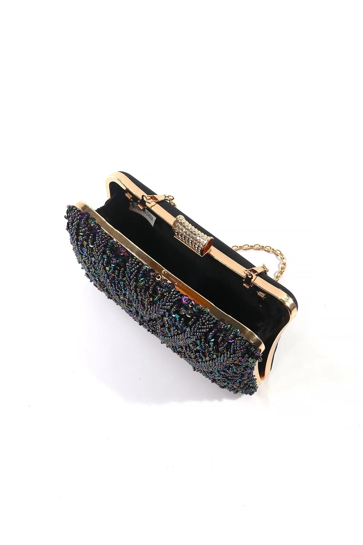 Black Embellished Hard Shell Clutch