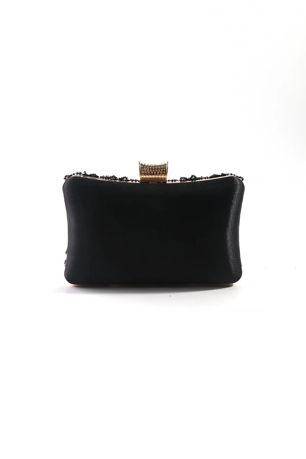 Black Embellished Hard Shell Clutch