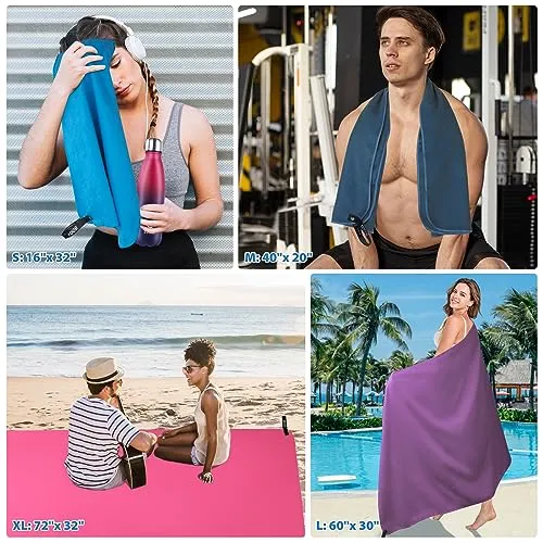 BOGI 4 Pack(8 pcs) Microfiber Travel Sports Towel-Quick Dry Towel, Soft Lightweight Microfiber Camping Towel Absorbent Compact Travel Towel for Camping Gym Beach Bath Yoga Swimming Backpacking-X Large