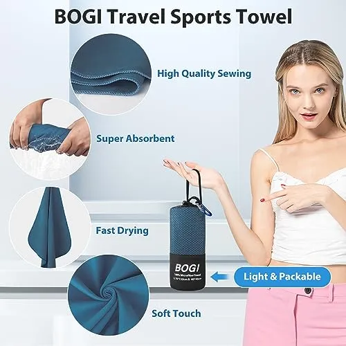 BOGI 4 Pack(8 pcs) Microfiber Travel Sports Towel-Quick Dry Towel, Soft Lightweight Microfiber Camping Towel Absorbent Compact Travel Towel for Camping Gym Beach Bath Yoga Swimming Backpacking-X Large