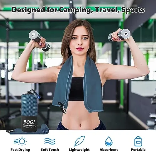 BOGI 4 Pack(8 pcs) Microfiber Travel Sports Towel-Quick Dry Towel, Soft Lightweight Microfiber Camping Towel Absorbent Compact Travel Towel for Camping Gym Beach Bath Yoga Swimming Backpacking-X Large