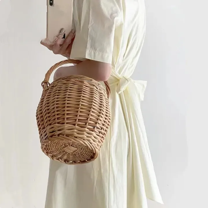 Bohemian Jane Birkin Style Wicker Straw Mini Basket Bag