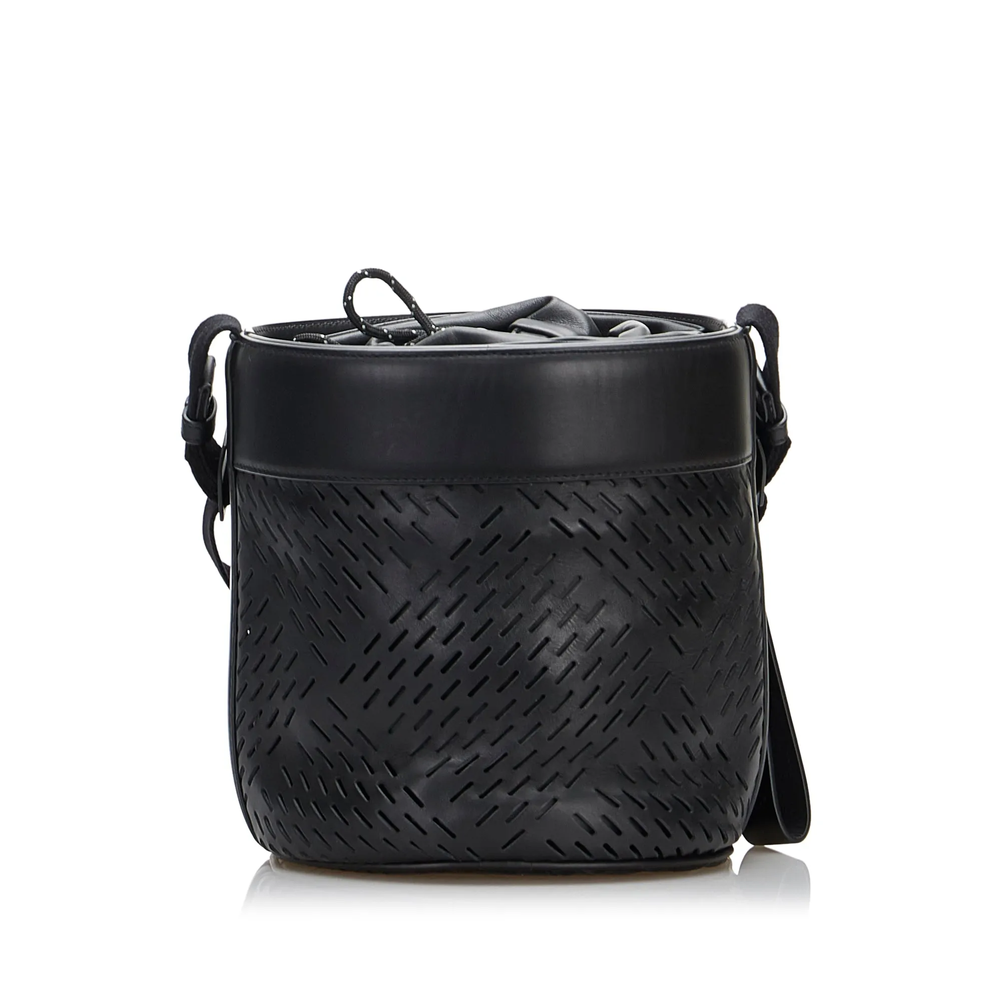 Bottega Veneta Paper Bucket Bag Black Perforated Leather