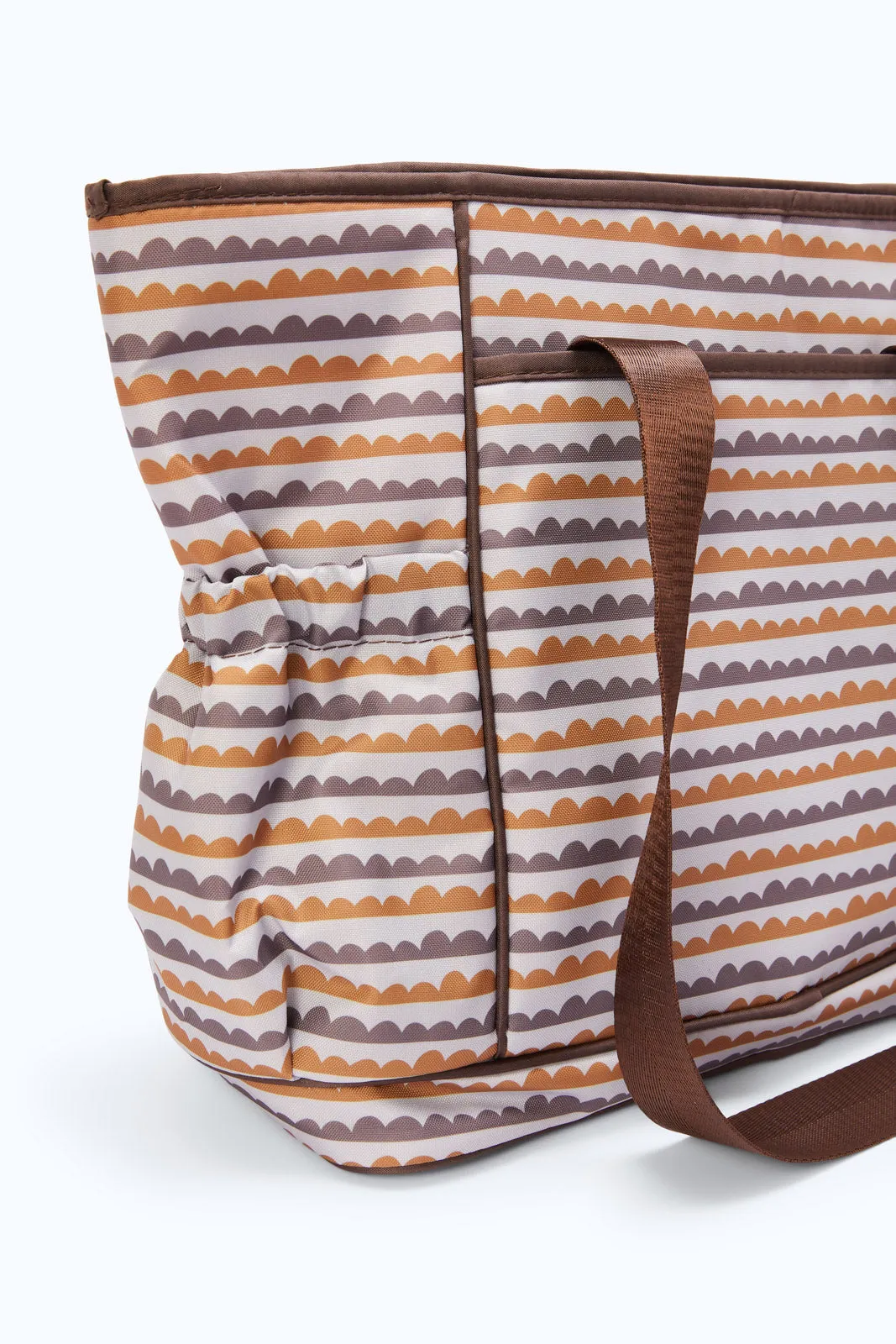 Brown Printed Diaper Bag With Bottle Holder (3 Piece)