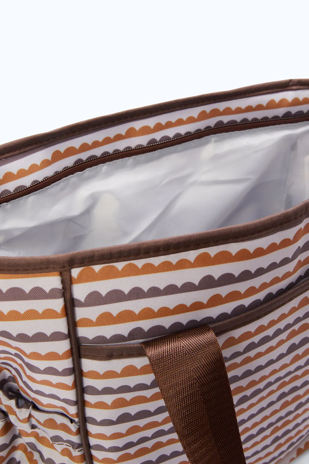 Brown Printed Diaper Bag With Bottle Holder (3 Piece)