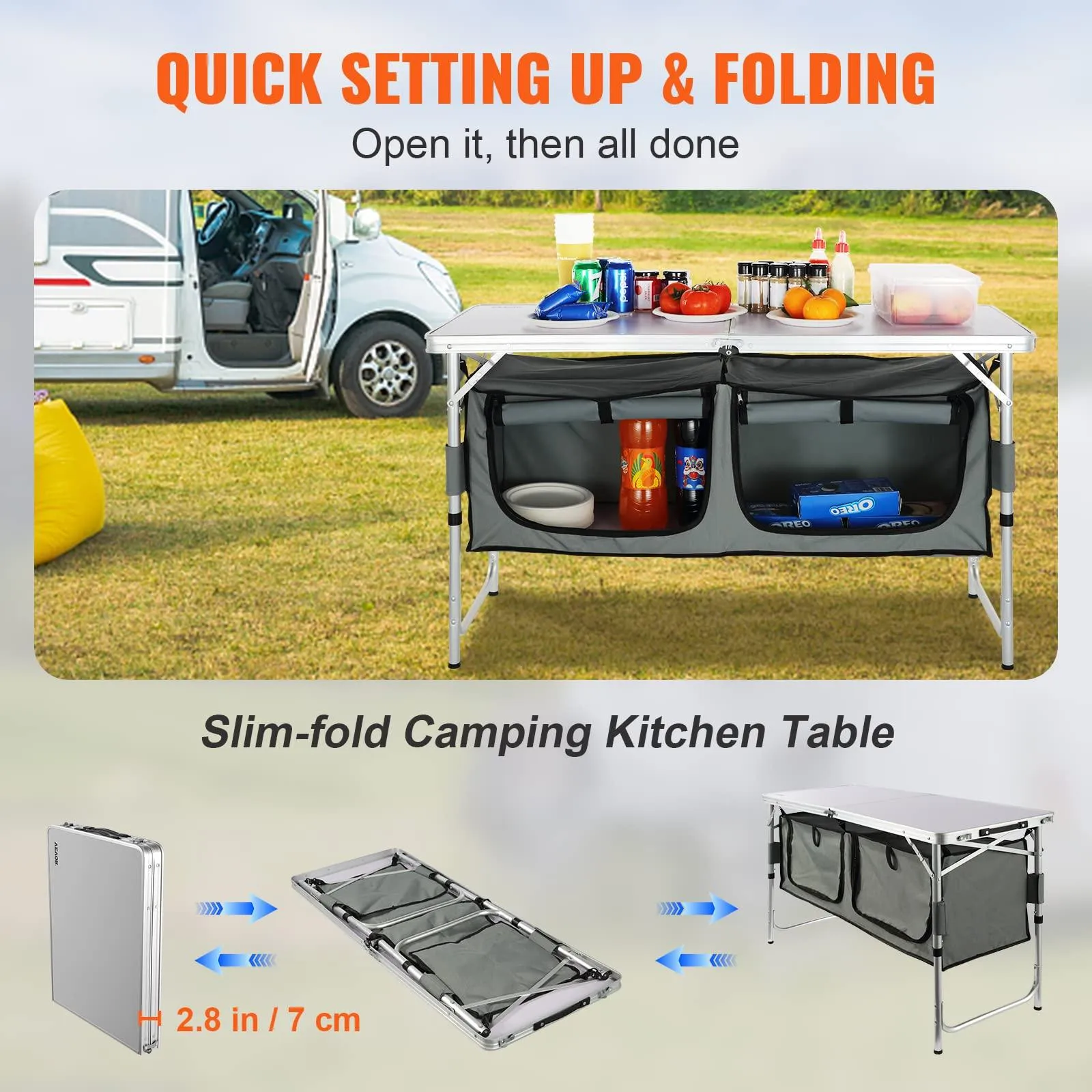 Camping Kitchen Table, Quick Set-up Folding Camping Table.