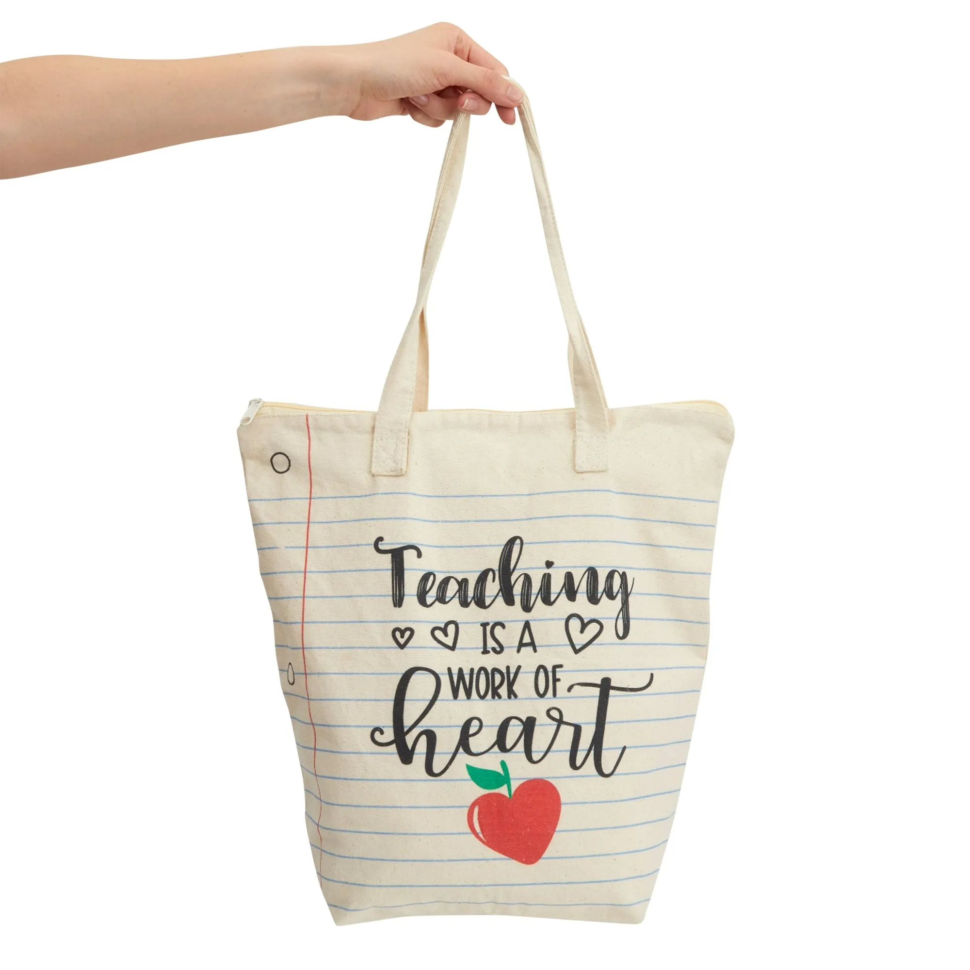 Canvas Tote Bag for Teacher Appreciation Gifts, Teaching is a Work of Heart (14.5 x 15 x 6 In)