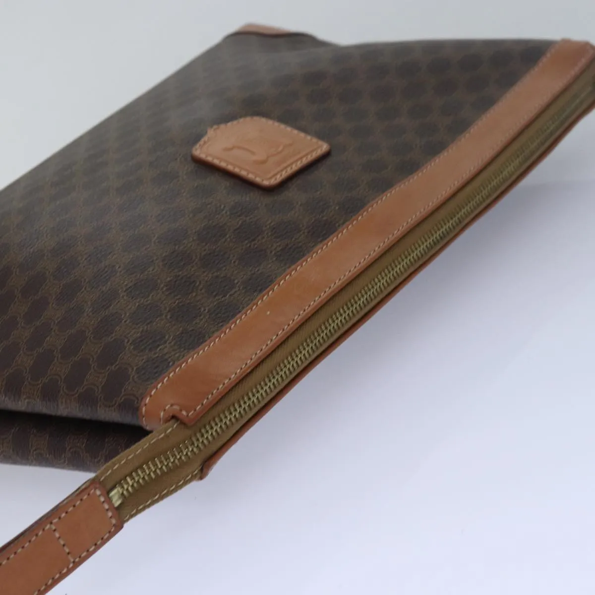 CELINE Macadam Canvas Clutch Bag PVC Leather Beige Auth bs15430