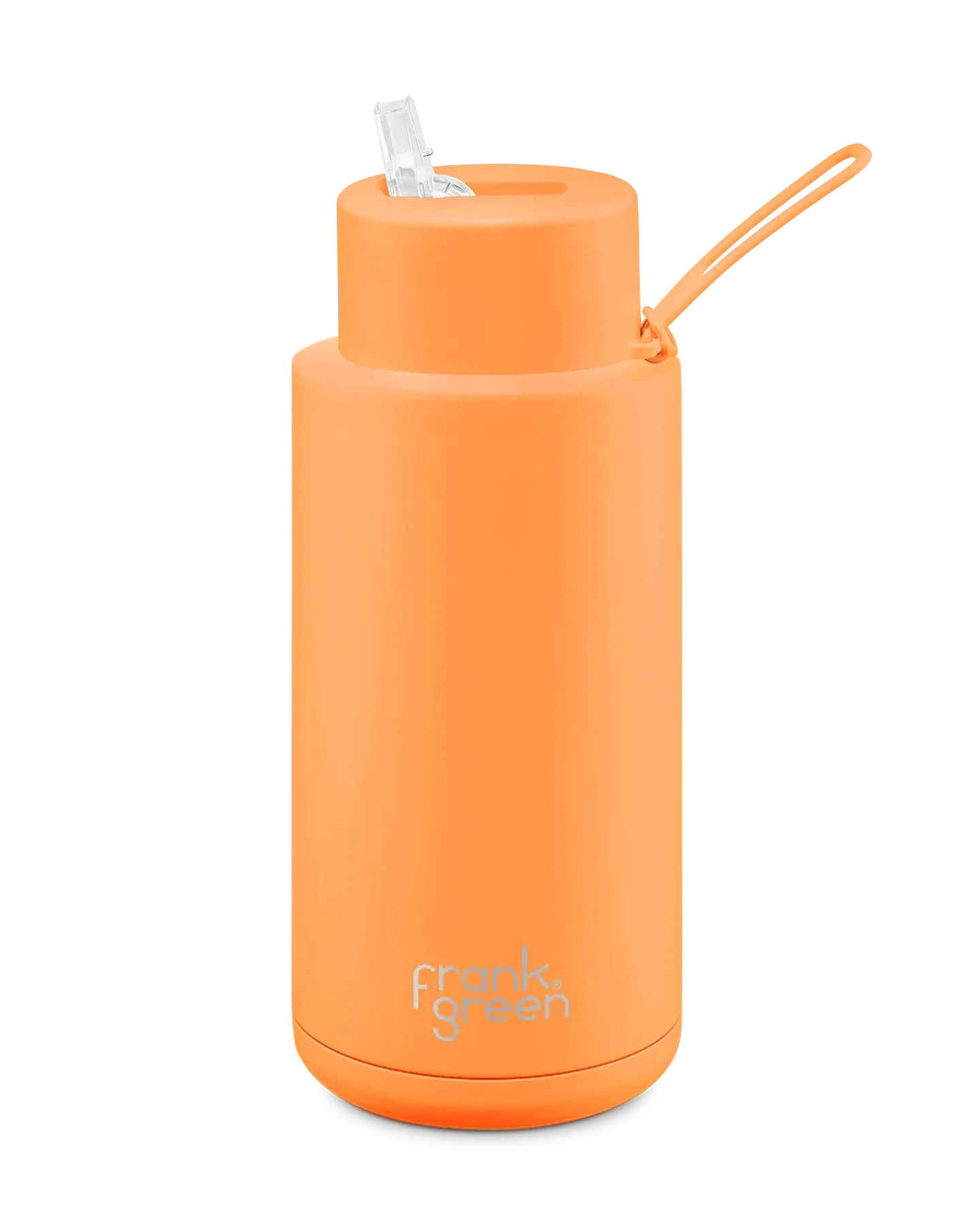 Ceramic Reusable Bottle w Straw - Neon Orange 34oz 1Lt