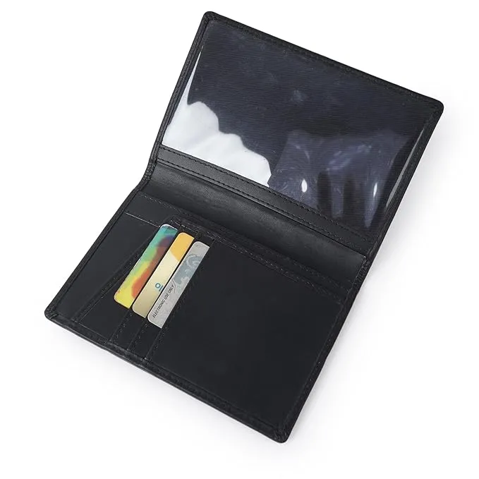 CIMONI® Genuine Leather Passport Holding Cover with Card Holder RFID Protected Passport Wallet Flap Closure Unisex Pouch - Black