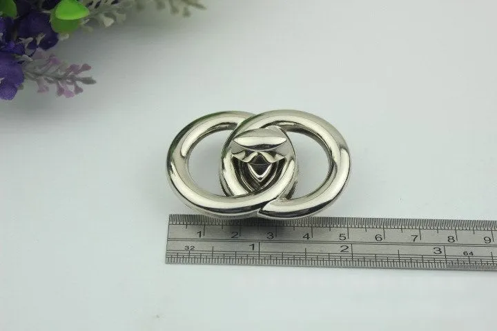 Circle Round Twist Turn Lock Bag Hardware Gold Silver Gunmetal Bronze 1/10 pcs Handmade Purse Handbag Making Metal 50 32mm 2 1 1/4" Supplies