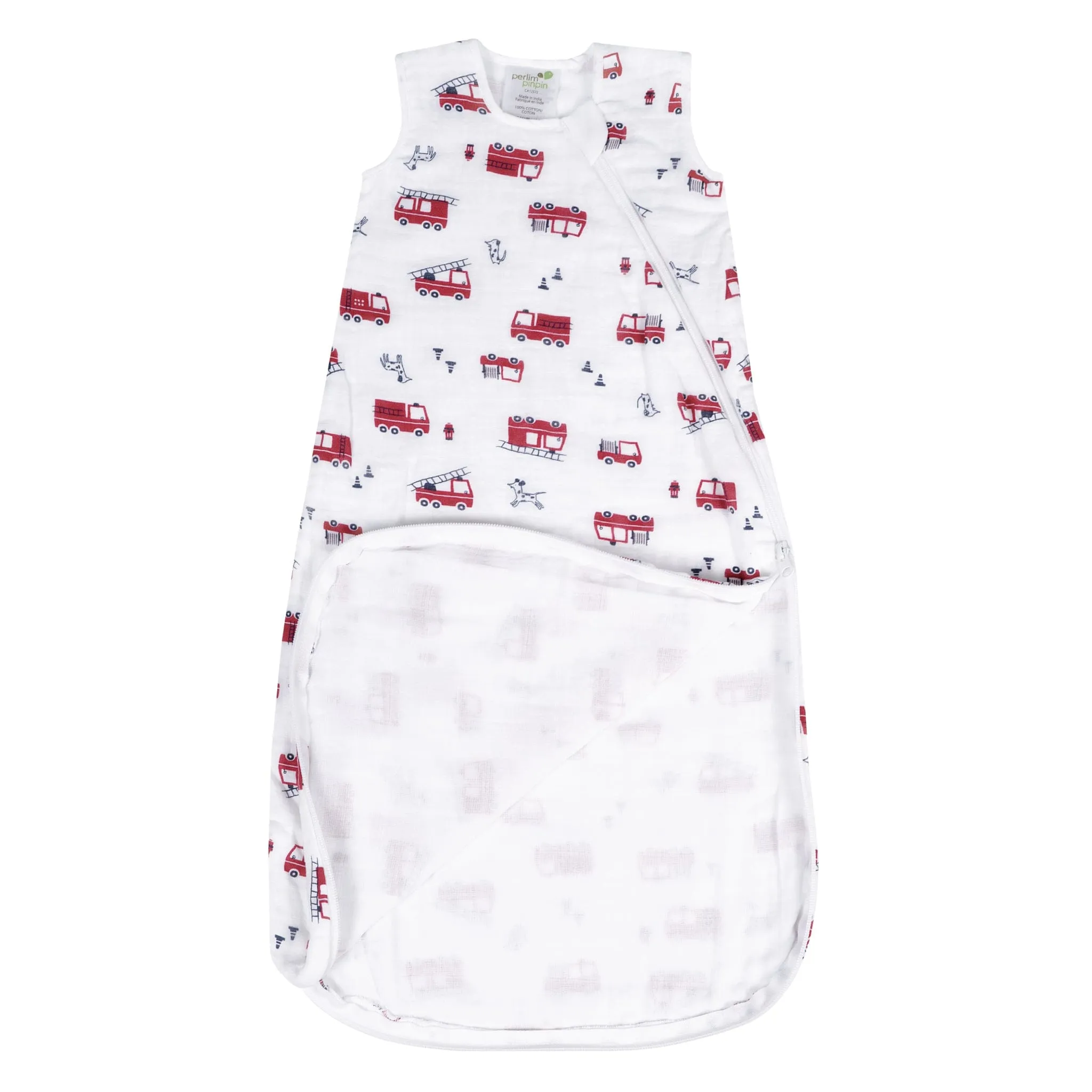 Cotton muslin sleep sack - Fire Trucks (0.7 tog)