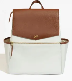 Cream and Tan Leather Diaper Bag