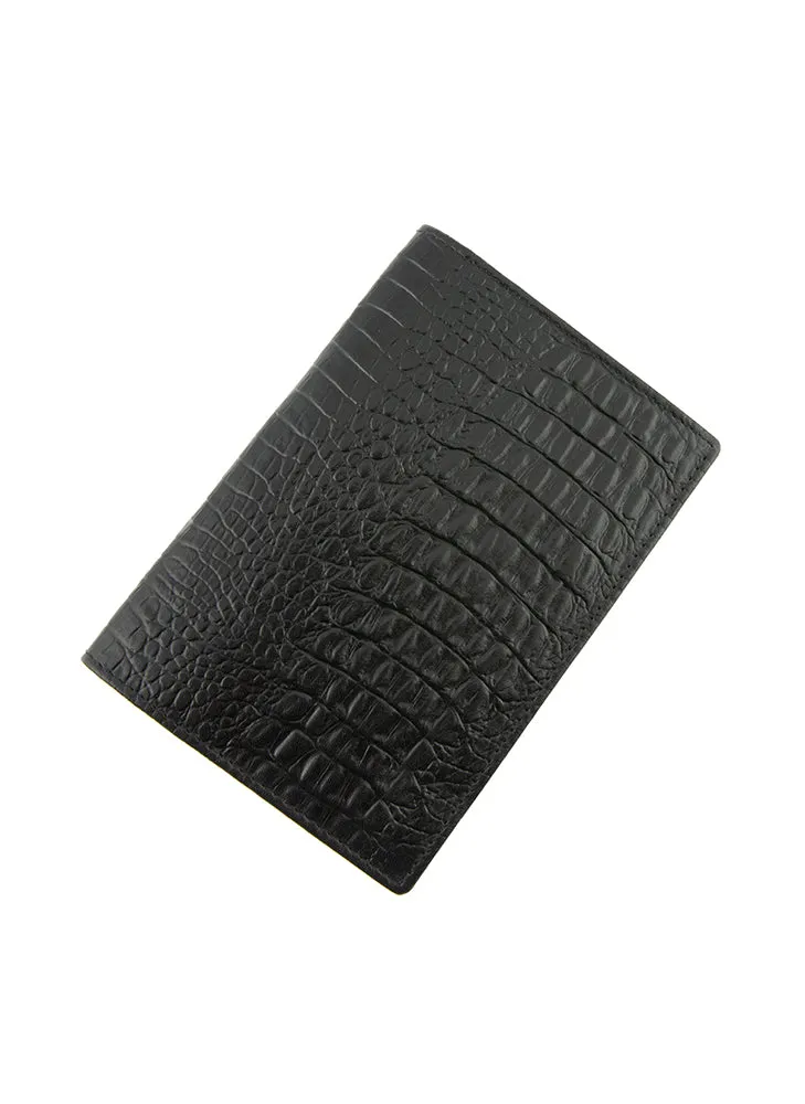 Crocodile Print Leather Passport Holder with RFID Blocking