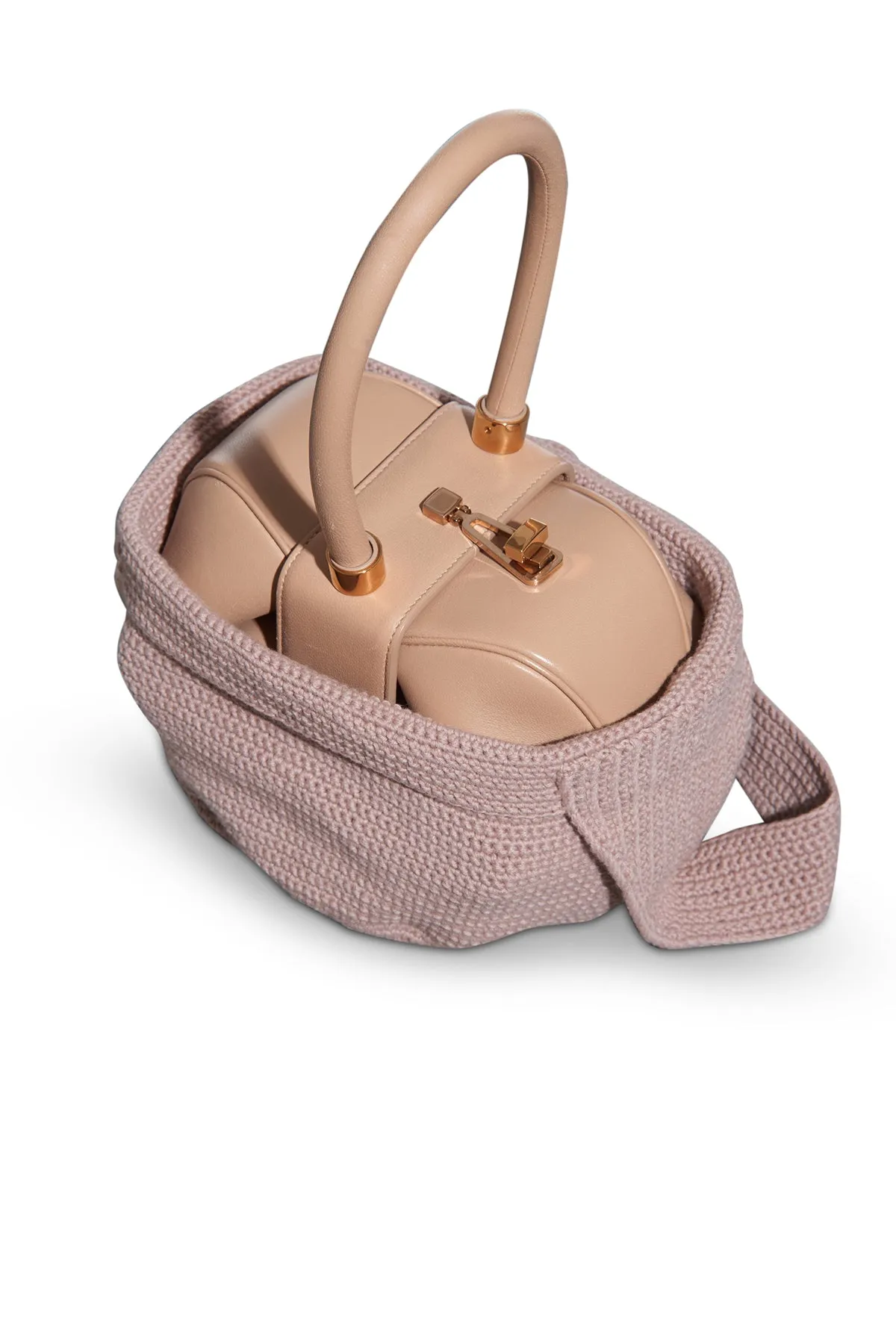 Crossover Knit Bag in Nude Cashmere