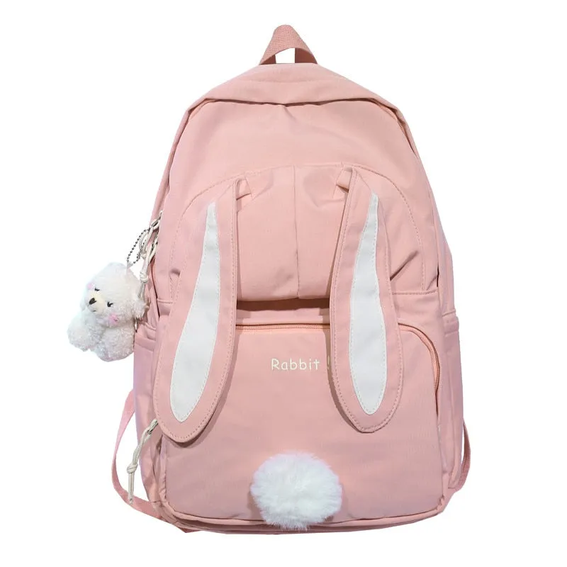 Cute Rabbit Young Girl School Backpack Female Large Capacity Kawaii Back Pack Mochila Pink Women Bagpack Nylon Cartoon Schoolbag