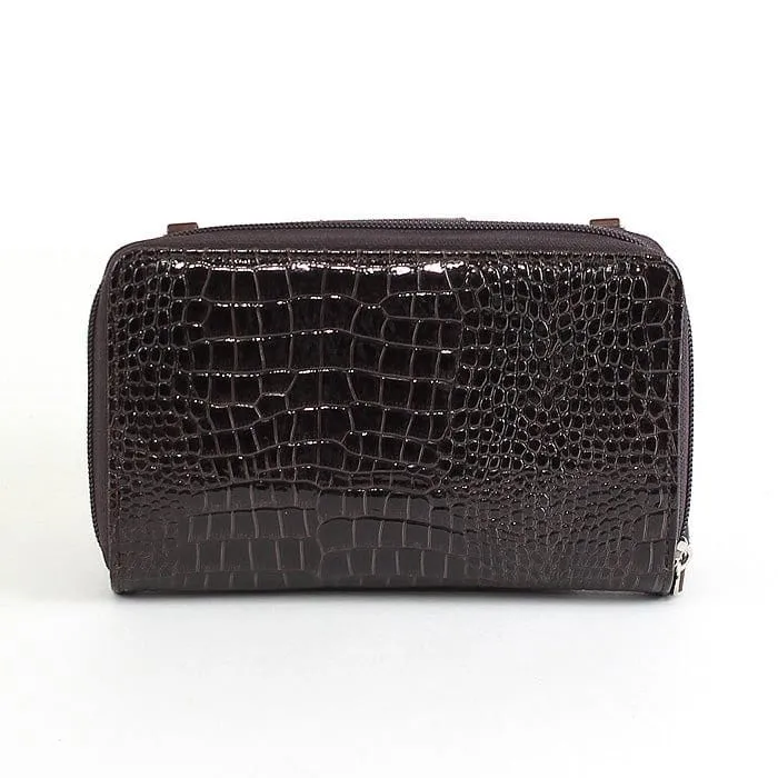 CW3013 Croc Print Zip-Around 6-Plus Cellphone Clutch Wallet/Crossbody Bag