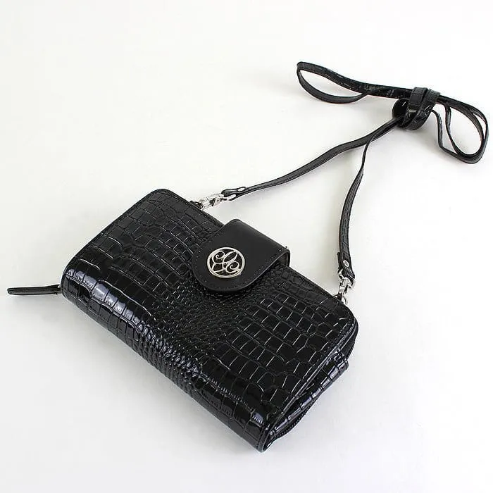 CW3013 Croc Print Zip-Around 6-Plus Cellphone Clutch Wallet/Crossbody Bag