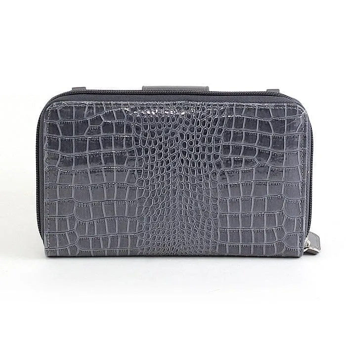 CW3013 Croc Print Zip-Around 6-Plus Cellphone Clutch Wallet/Crossbody Bag