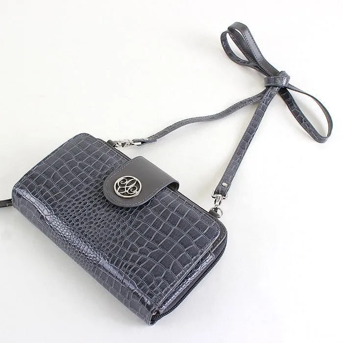 CW3013 Croc Print Zip-Around 6-Plus Cellphone Clutch Wallet/Crossbody Bag