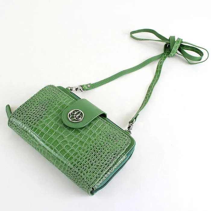 CW3013 Croc Print Zip-Around 6-Plus Cellphone Clutch Wallet/Crossbody Bag