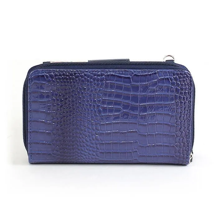 CW3013 Croc Print Zip-Around 6-Plus Cellphone Clutch Wallet/Crossbody Bag