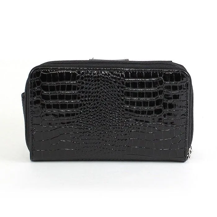 CW3013 Croc Print Zip-Around 6-Plus Cellphone Clutch Wallet/Crossbody Bag